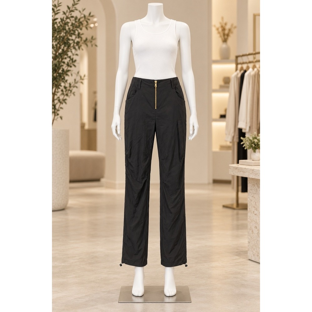 Like An Angel Pants Black Exposed Gold Zipper Bungee Hem Streetwear Womens L